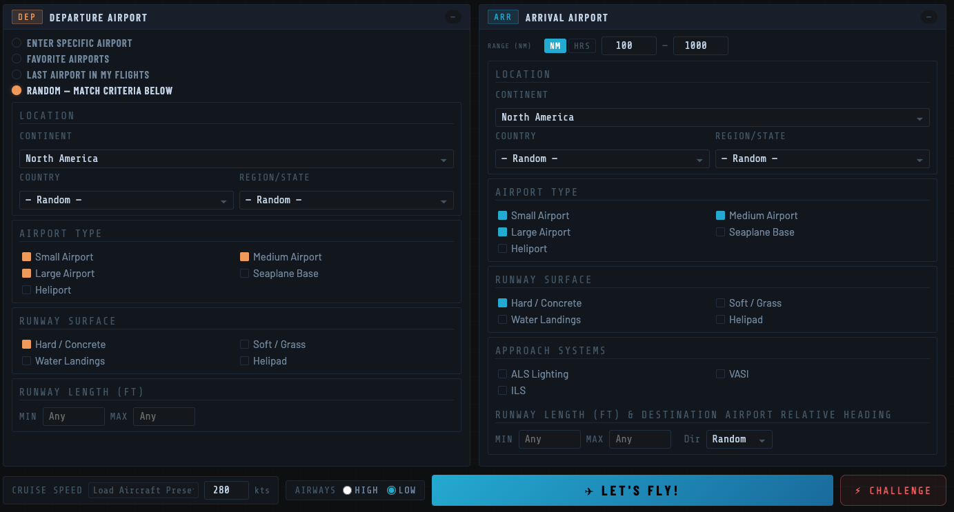 Flight generation panel